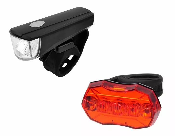 Bike Attitude Lygtesæt Forlygte 1 LED/Bag 5 LED Ø22,2-31,8mm Inkl. Batteri 1 Bike Attitude Lygtesæt Forlygte 1 LED/Bag 5 LED Ø22,2-31,8mm Inkl. Batteri