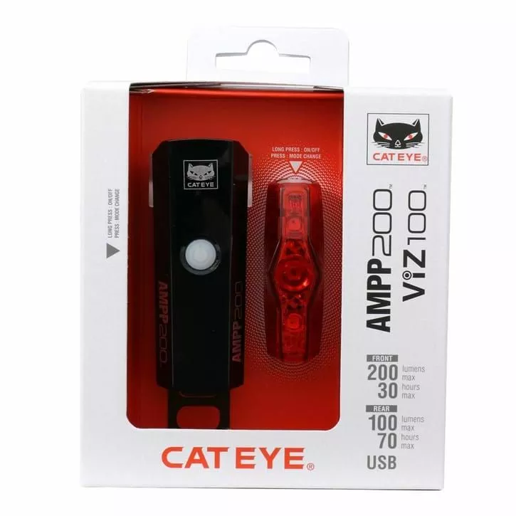 Cateye Lygtesæt AMPP200/ViZ100 USB Opl. 200/100 Lumen 1 Cateye Lygtesæt AMPP200/ViZ100 USB Opl. 200/100 Lumen